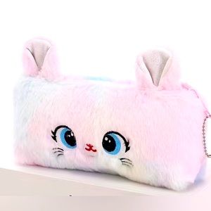 Cat Cosmetic Bag Pencil Case Plush Pastel Rainbow Colors